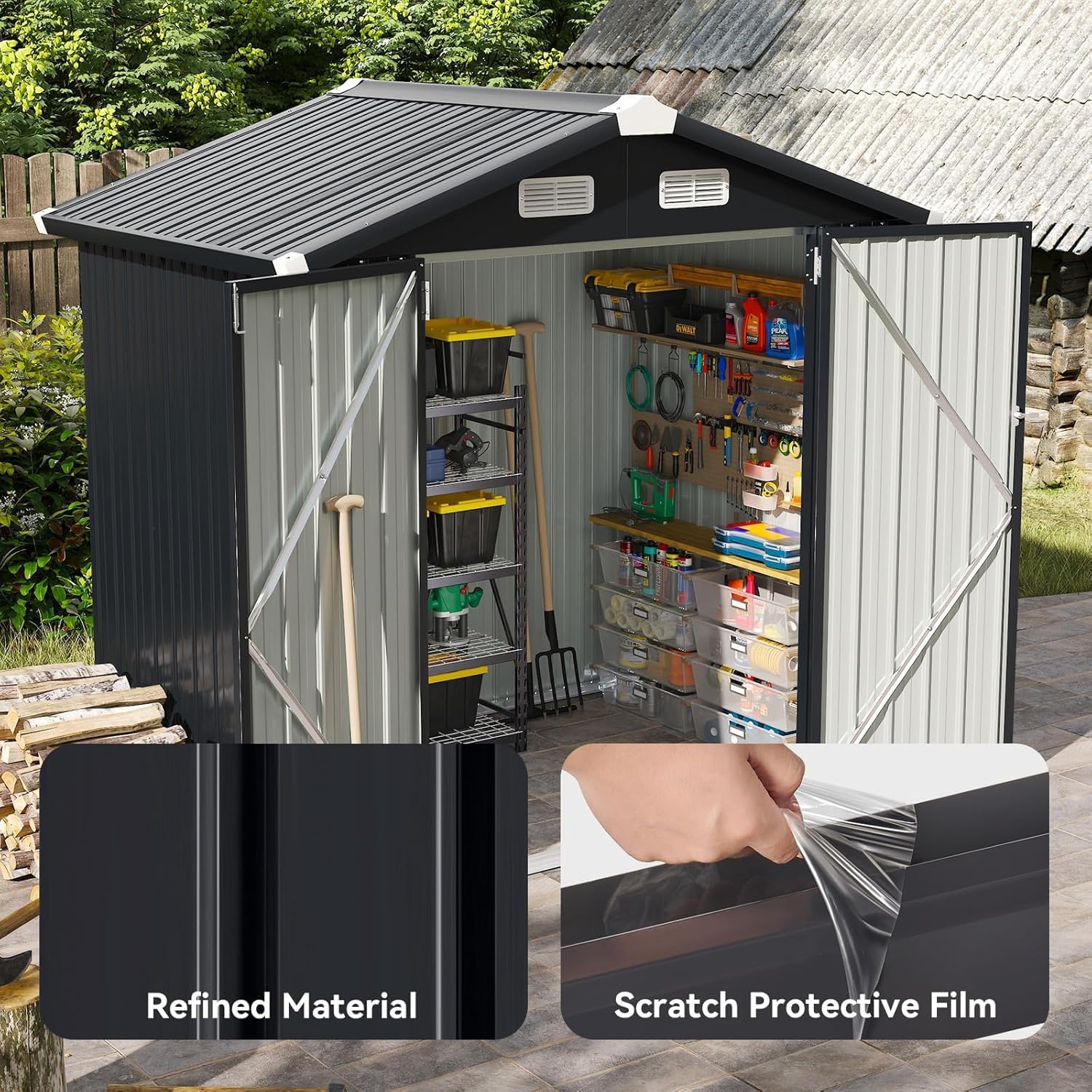 Aoxun 6.2x4 FT Shed Outdoor Storage Shed Metal Garden Shed Slooping Roof Tool Shed Bike Shed