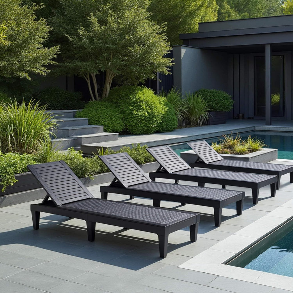Patio Chairs Black Chaise Lounge Chair Outdoor 5-Position Adjustable Sun Tanning Chair