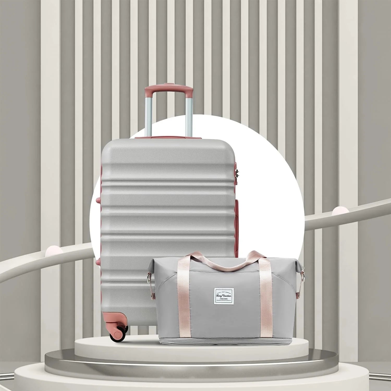 LONG VACATION 6 Piece Luggage Set Carry on Suitcase with ABS+PC hardshell, Spinner Wheels & YKK Zipper TSA Lock