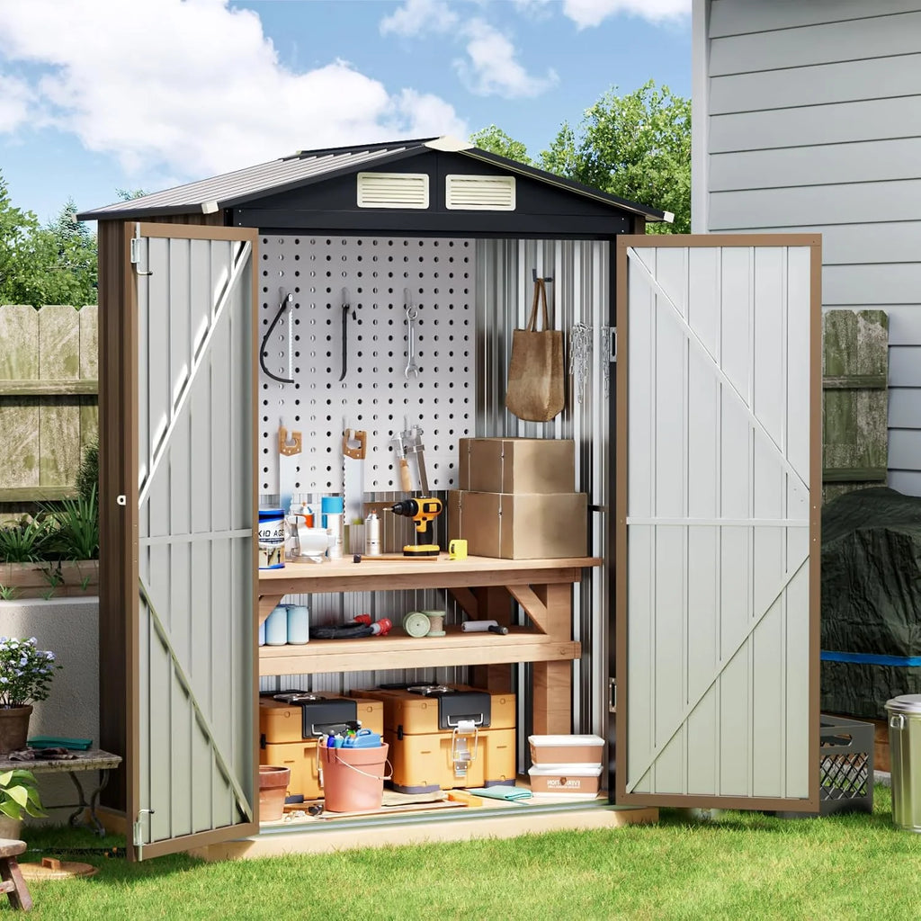 Breezz 8X10FT Outdoor Steel Storage Shed Lockable Doors Weather-Resistant Metal Tool Shed