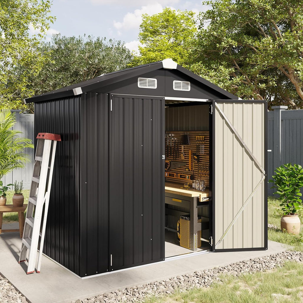Aoxun 6.2x4 FT Shed Outdoor Storage Shed Metal Garden Shed Slooping Roof Tool Shed Bike Shed