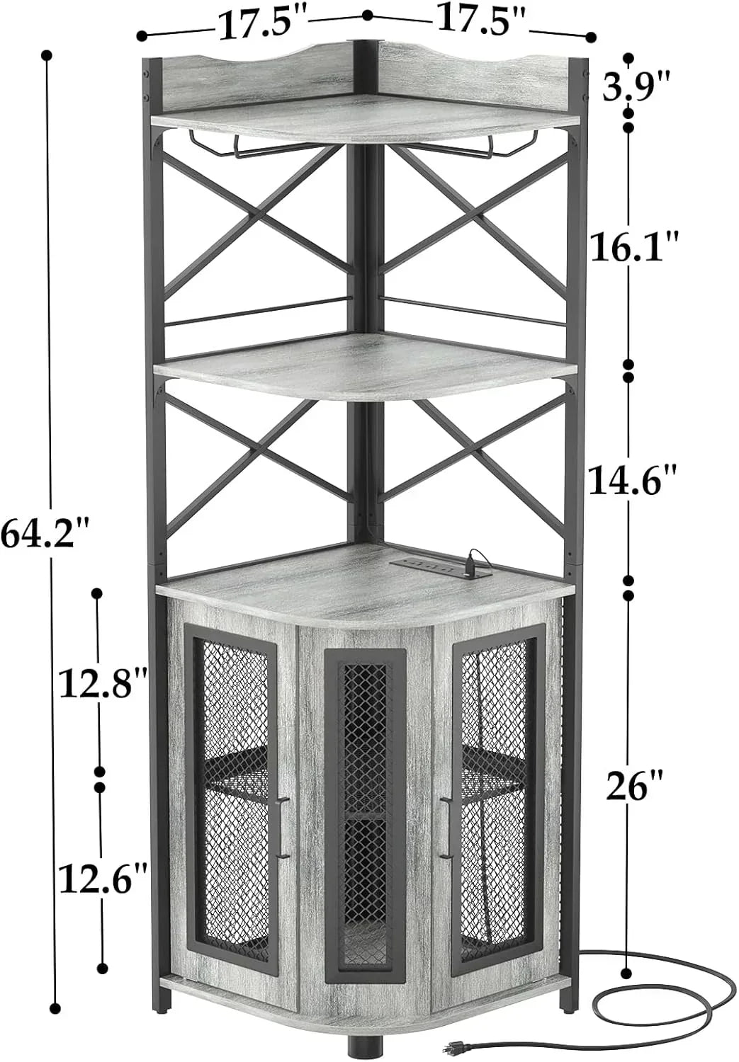 Corner bar cabinet with power socket industrial style wine cabinet light strip and glass rack