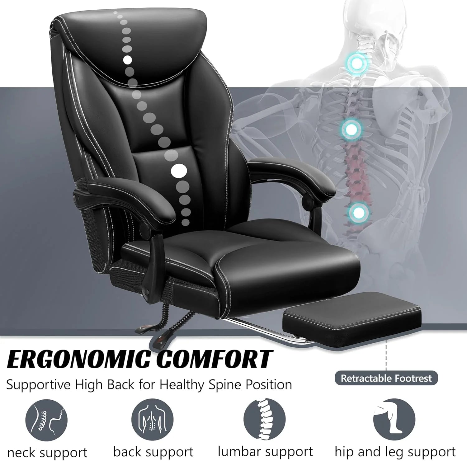 Office Chair Large High-Foot Computer Desk Chair, Breathable Leather Chair Lumbar Support Rotating Computer Chair