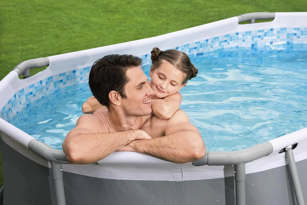 Power Steel 14' x 8'2 x 39.5 Oval Above Ground Pool Set | Includes 530gal Filter Pump, Ladder, ChemConnect Dispener