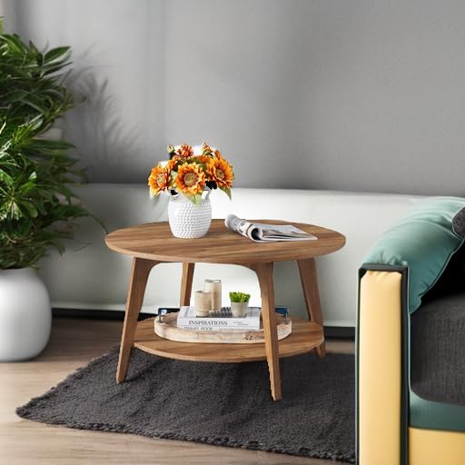 VASAGLE Round Coffee Table 2 Tier Coffee Table with Storage for Living Room 31.5 x 17.7 Inches