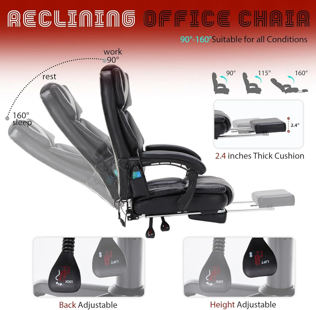 Massage Office Chair with Footrest 6 Point Vibration and Heating Home Executive Office Desk Chair