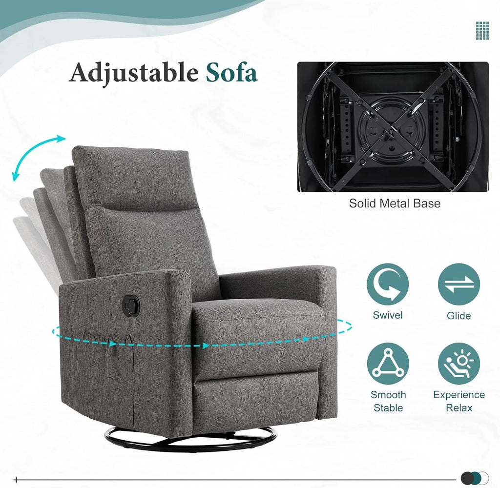 DUMOS Recliner Chair for Adults, Massage Reclining Chair for Living Room, Adjustable Home Theater Seating Single Sofa with Padded Seat Backrest and Footrest, Linen, Grey