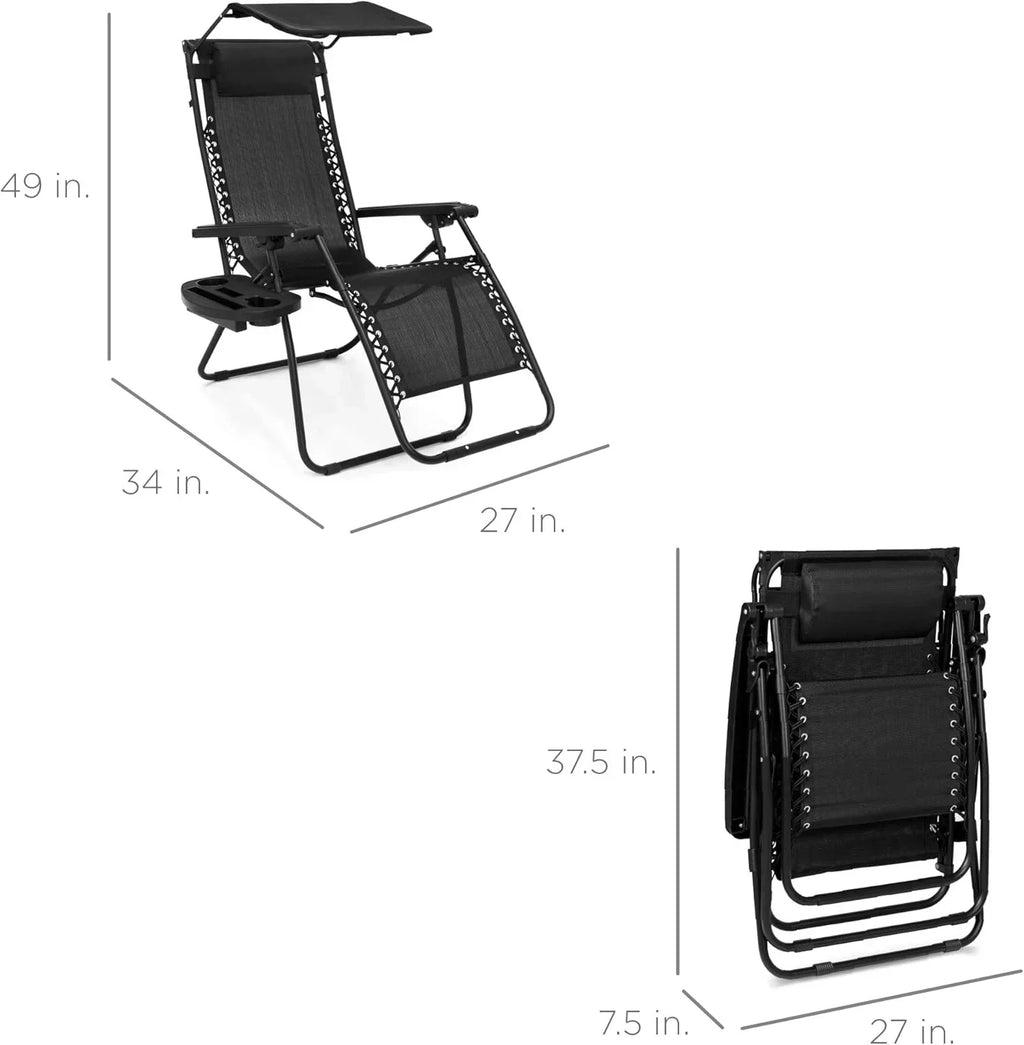 Best Choice Products Folding Zero Gravity Recliner Patio Lounge Chair Adjustable Canopy Shade