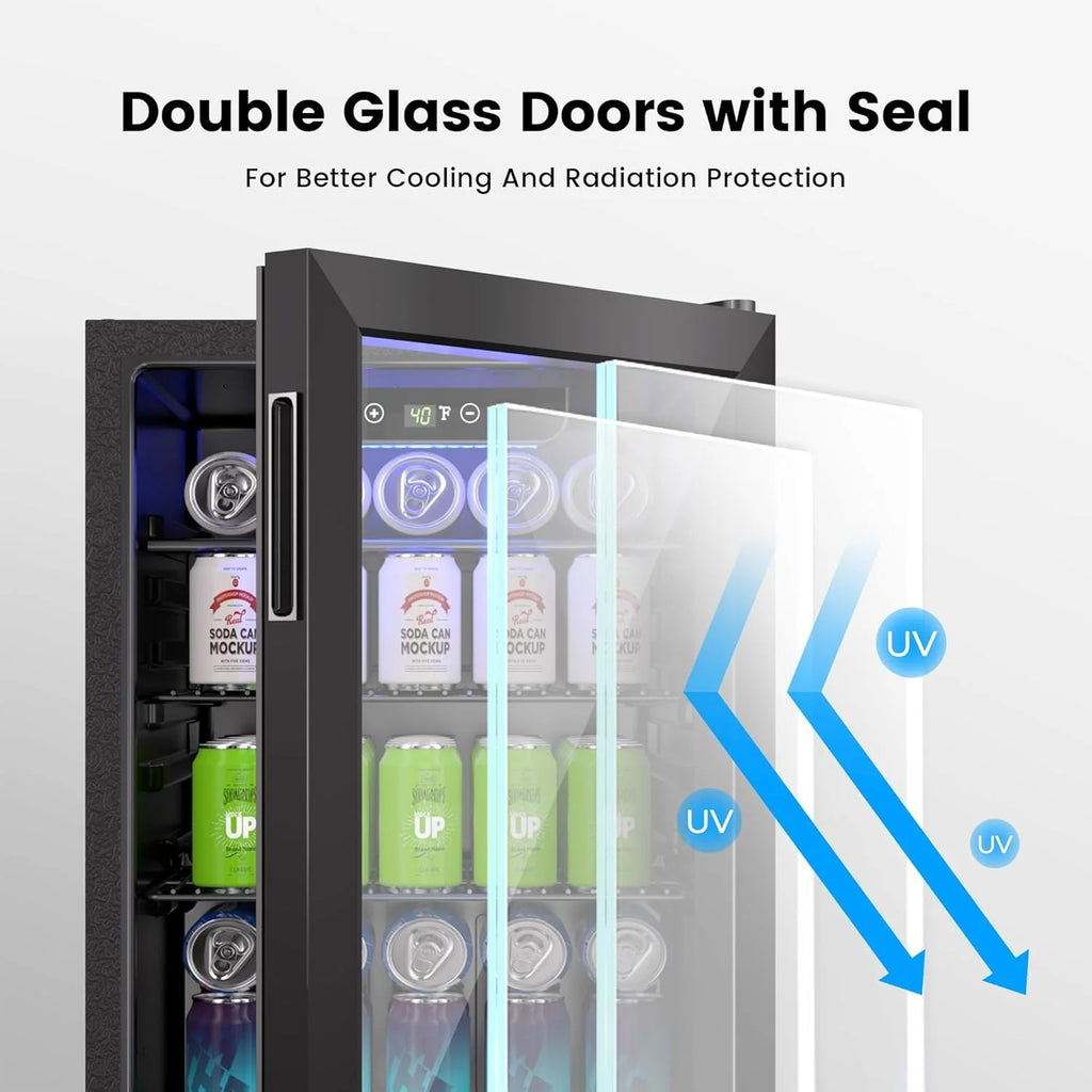 Beverage Refrigerator Cooler - 126 Can Mini Fridge Glass Door for Drinks Soda Beer Wine - Small Refrigerator for Office Bedroom Home Bar, 4 Adjustable Shelves, 3.2 Cu.Ft, Silver