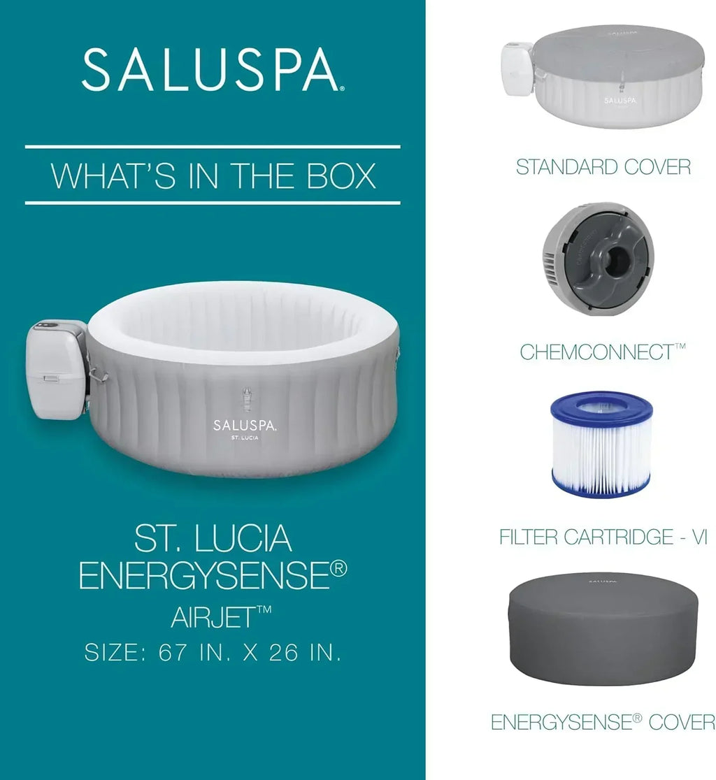 Bestway SaluSpa Miami EnergySense AirJet Inflatable Hot Tub Spa 71 x 26 Portable Hot Tub