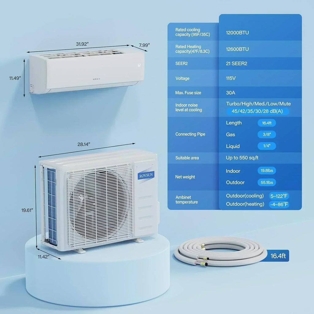 ROVSUN 9000 BTU Wifi Enabled Mini Split Air Conditioner Heater Inverter 19 SEER2 Energy Saving