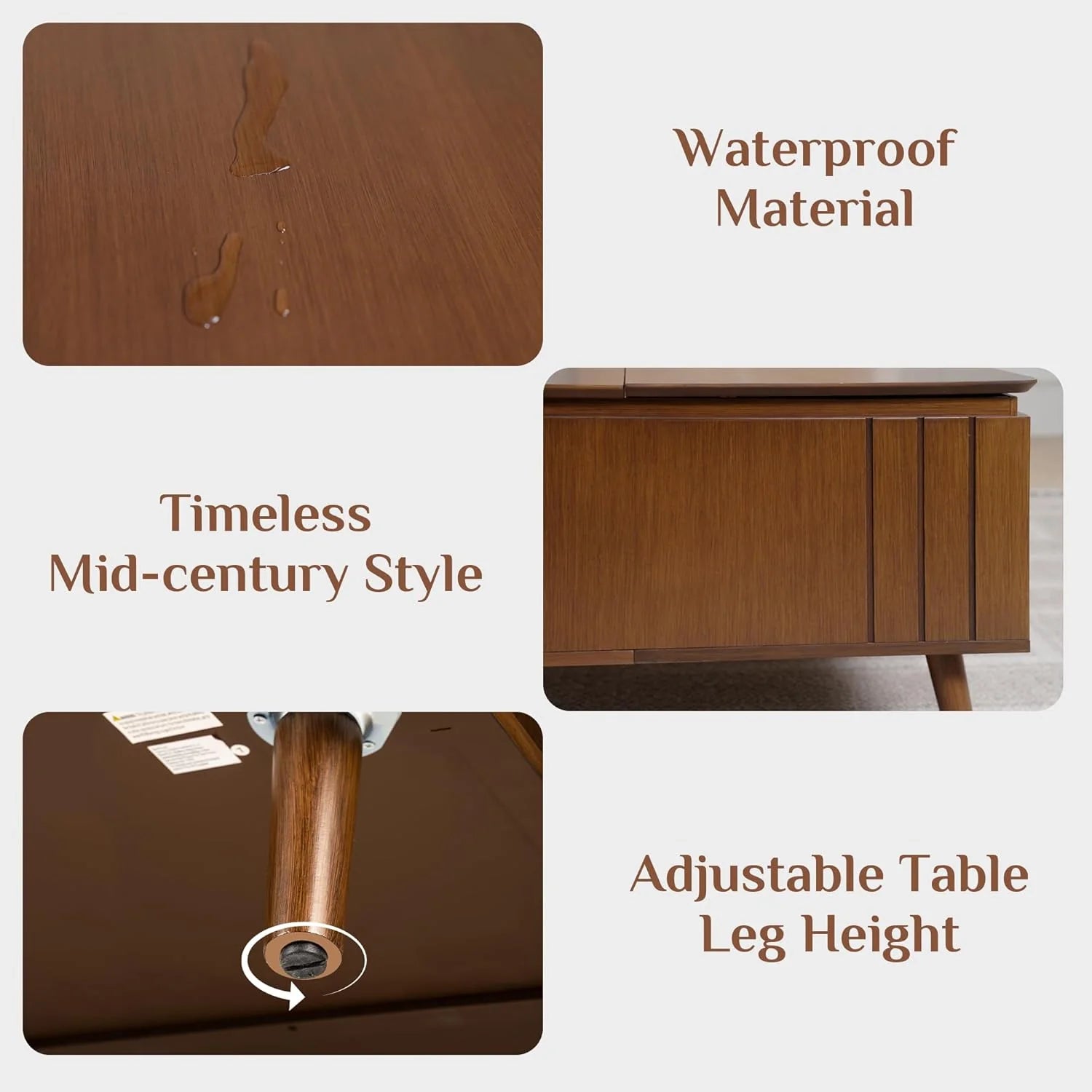 Round Coffee Table with Storage Fluted Center Table with Sliding Cabinet Door for Living Room