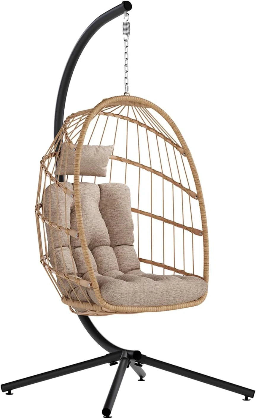 SWITTE Egg Chair Outdoor Indoor Wicker Hanging Egg Swing Chair 350lbs Capacity for Patio