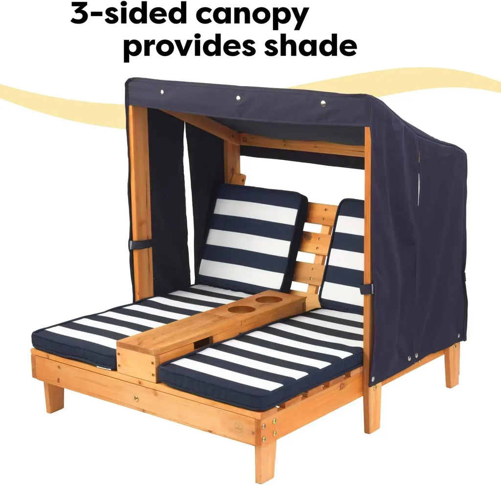 KidKraft Wooden Outdoor Double Chaise Lounge with Cup Holders Kids Patio Furniture Honey