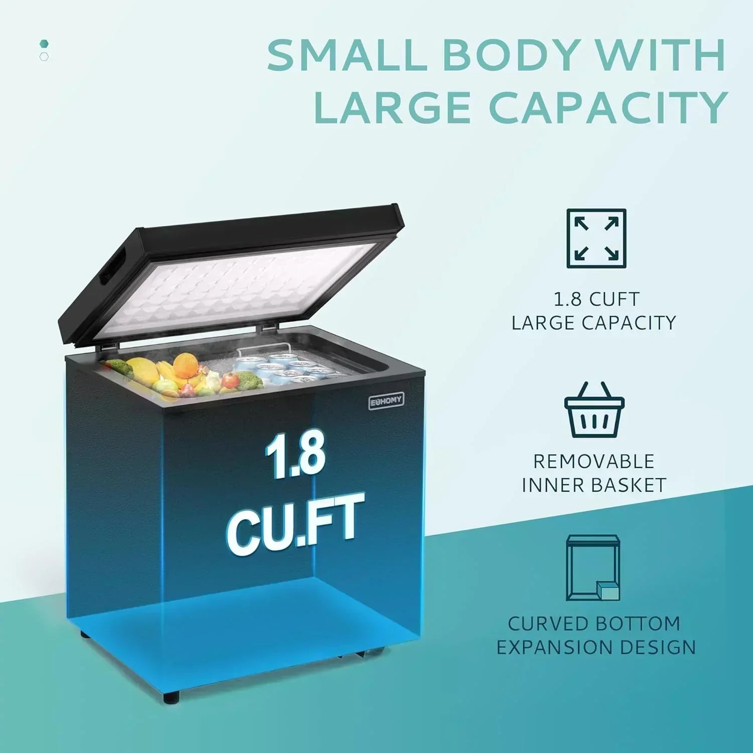 EUHOMY 3.5 Cu.Ft Chest Freezer with Removable Basket Small Deep Freezer Adjustable 7 Thermostat