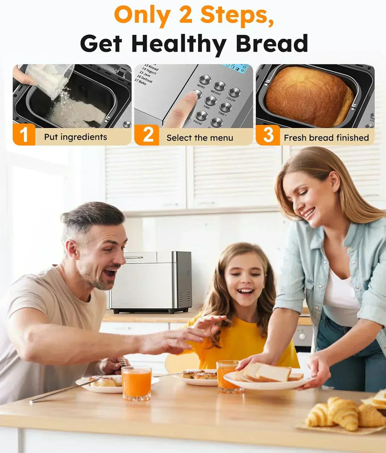 2LB Bread Maker OSIPOTO 17-in-1 Automatic Stainless Steel Bread Maker