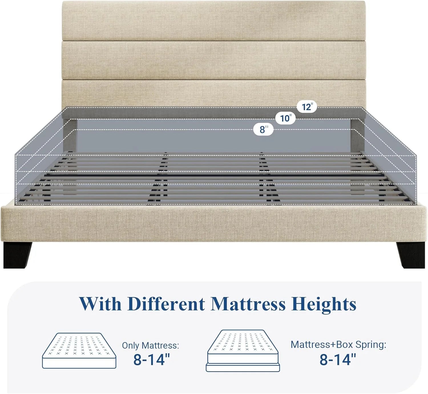 Allewie Queen Size Platform Bed Frame Fabric Upholstered Headboard Wooden Slats Support