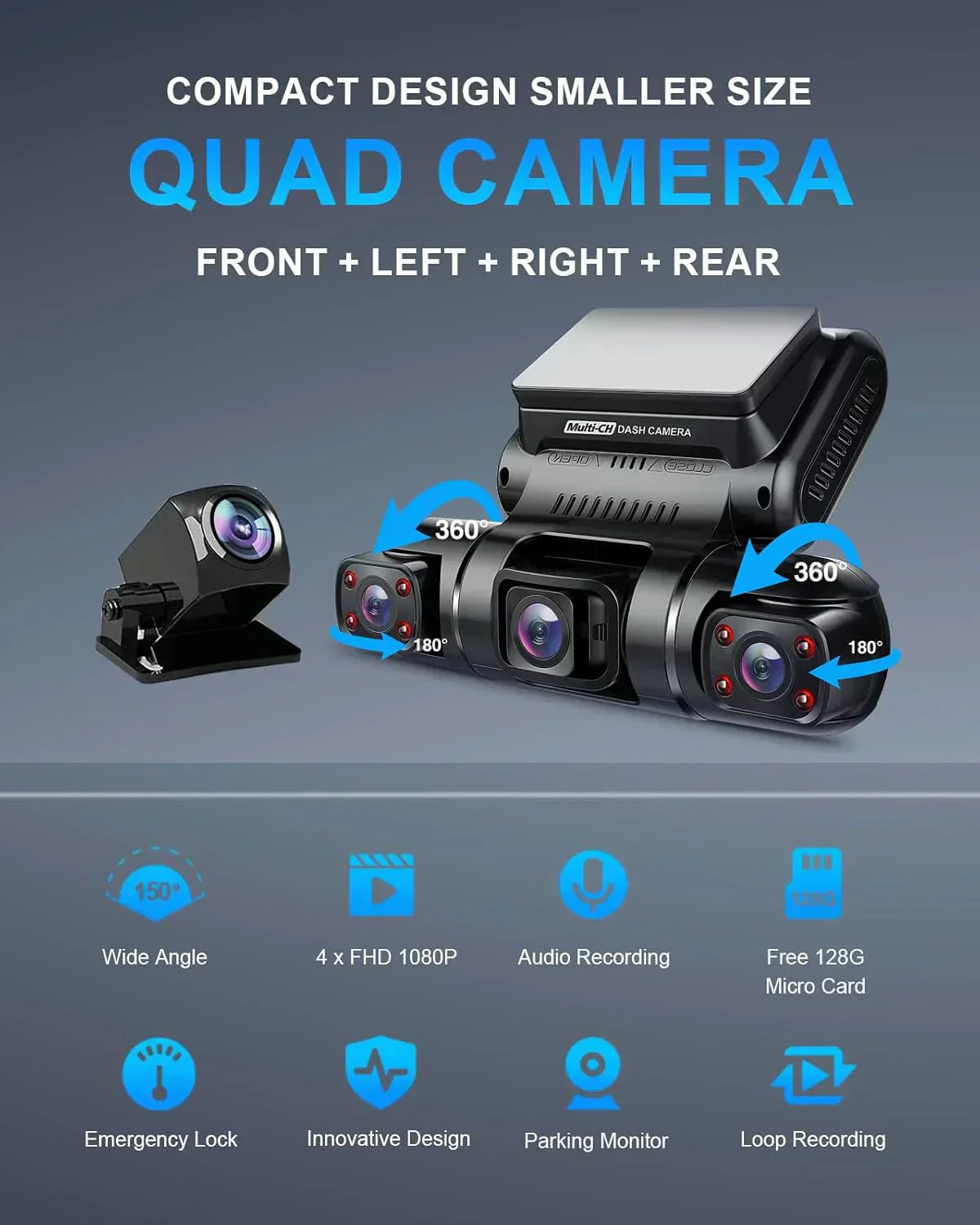 PRUVEEO 360-degree view car dash cam built-in GPS WiFi recording parking mode monitor