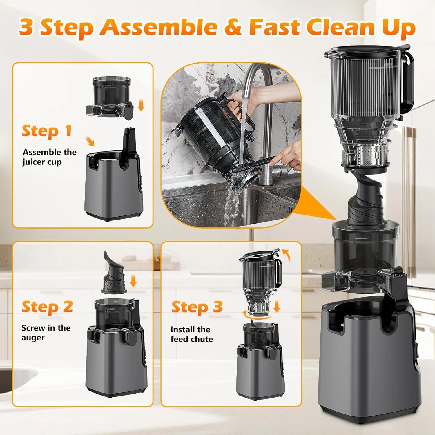 Juicer Machines with 5.8 Large Feed Chute Cold Press Juicer Slow Masticating juicer