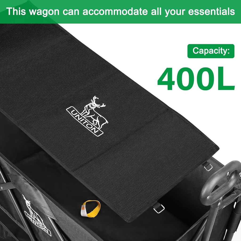 Double Decker Wagon 600lb Capacity & 400L Collapsible Sports Wagon with Big Wheels 54 Extended Utility Folding Cart