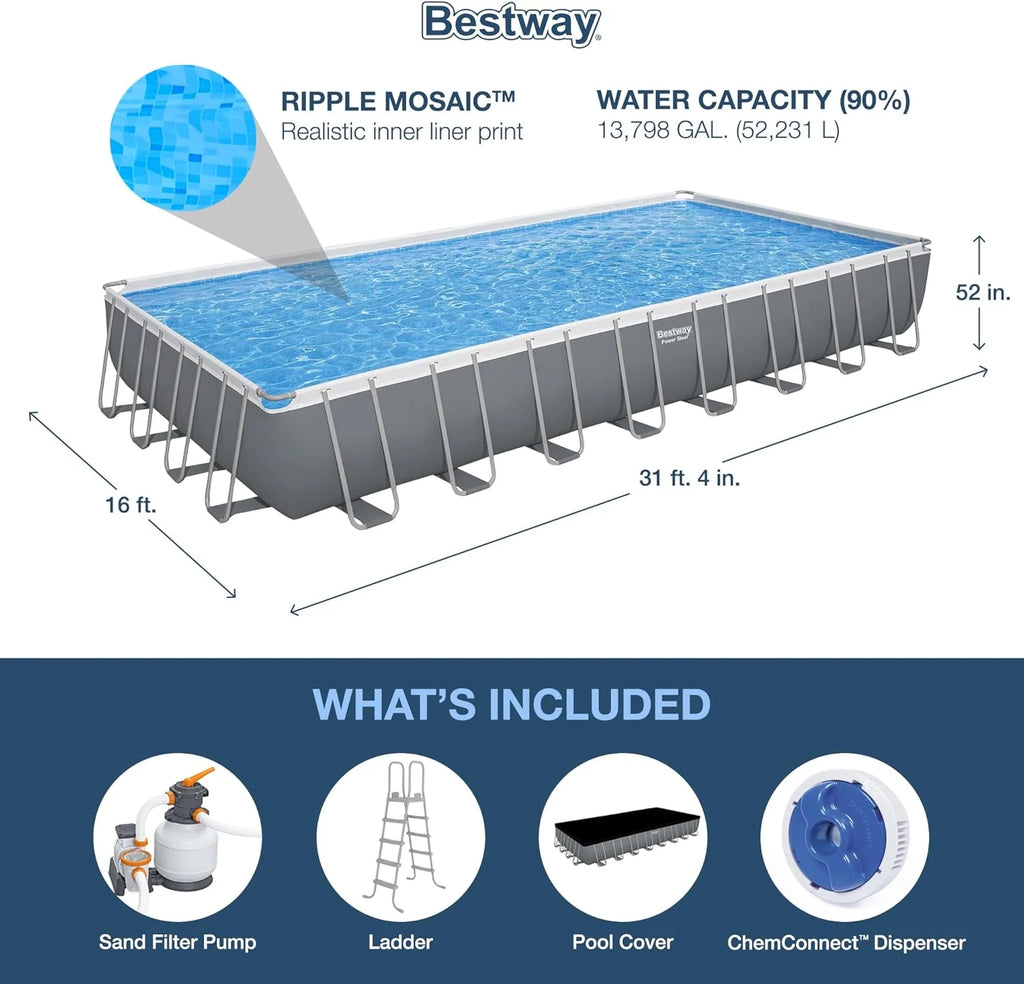 Power Steel 14' x 8'2 x 39.5 Oval Above Ground Pool Set | Includes 530gal Filter Pump, Ladder, ChemConnect Dispener