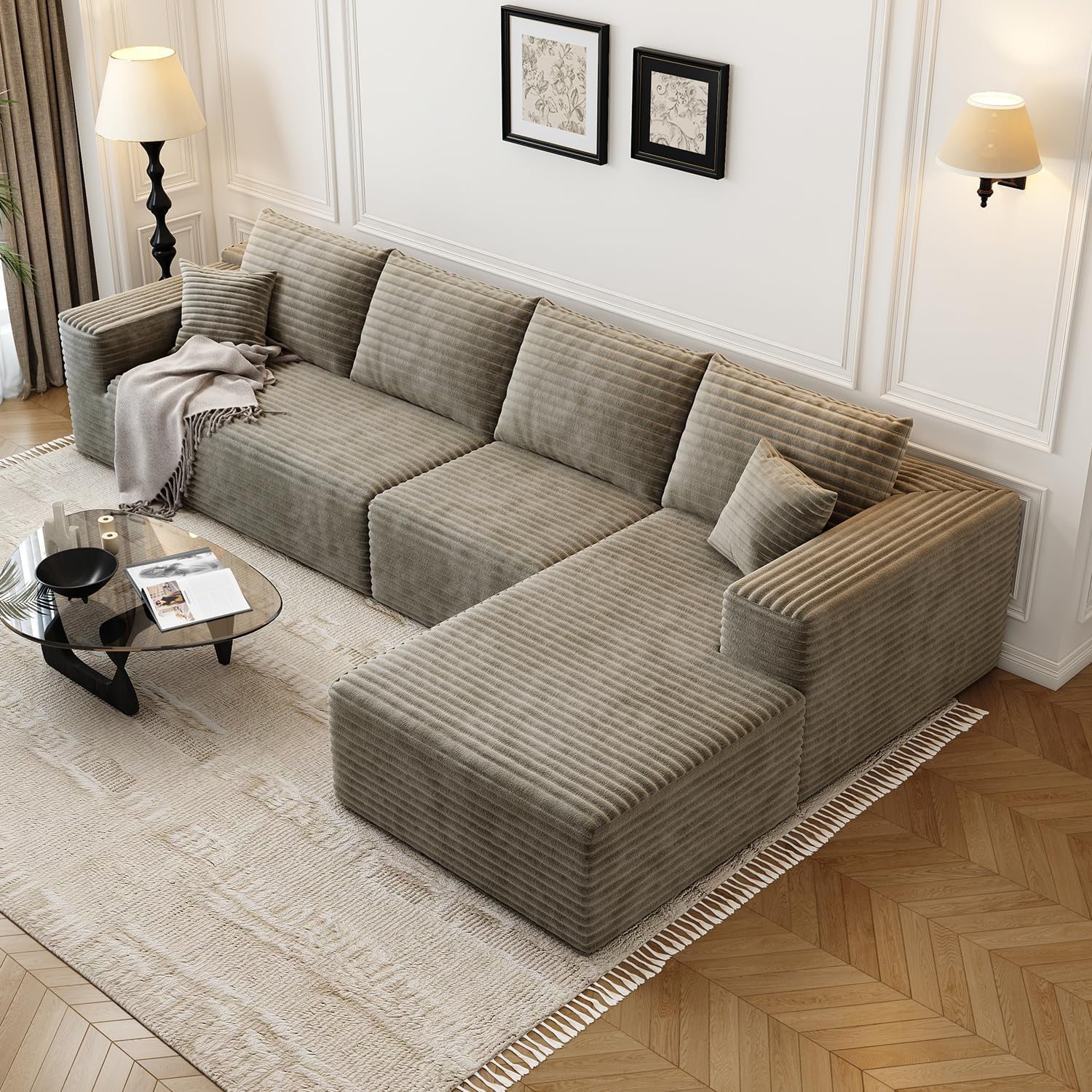 107.5 Cloud Modular Sectional Sofa Couch with L-Shape Chaise,Modern Minimalist Upholstered Couches