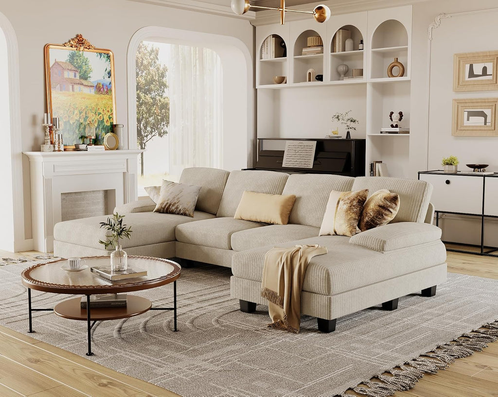 Furmax Sectional Couches for Living Room U-Shaped Sofa Couch Linen Fabric 4 Seat Sofa Set