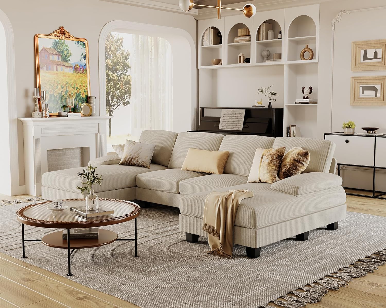Furmax Sectional Couches for Living Room U-Shaped Sofa Couch Linen Fabric 4 Seat Sofa Set