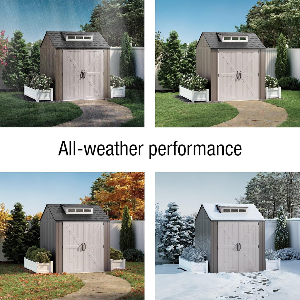 Rubbermaid Resin Outdoor Storage Shed With Floor Weather Resistant Gray Organization for Home
