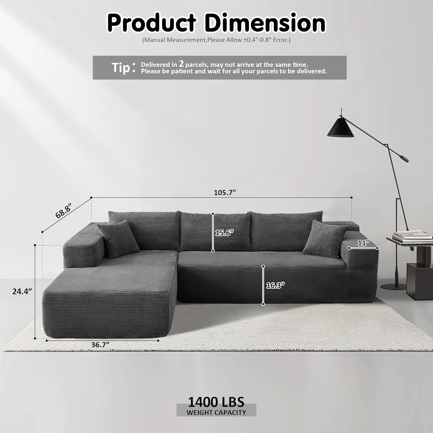 Ovios 104 Cloud Section Sofa L-shaped lounge chair, modern modular sofa
