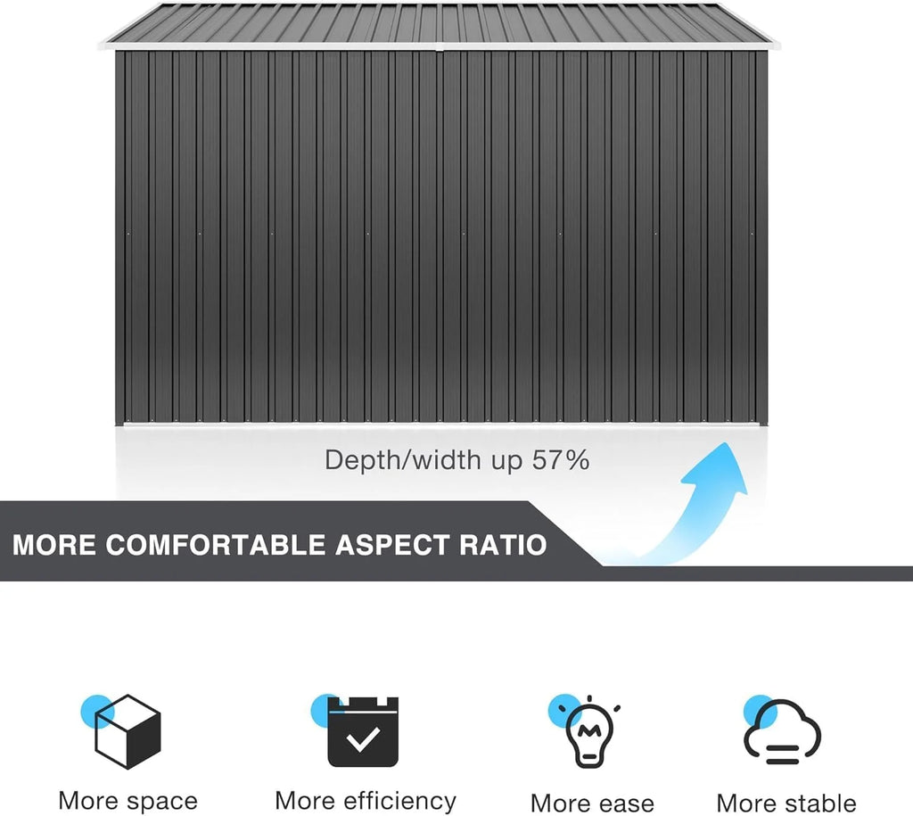 Polar Aurora 8 x 12 FT Outdoor Storage Shed, Metal Garden Shed with Updated Frame Structure, Tool Sheds for Backyard Garden Patio Lawn Black