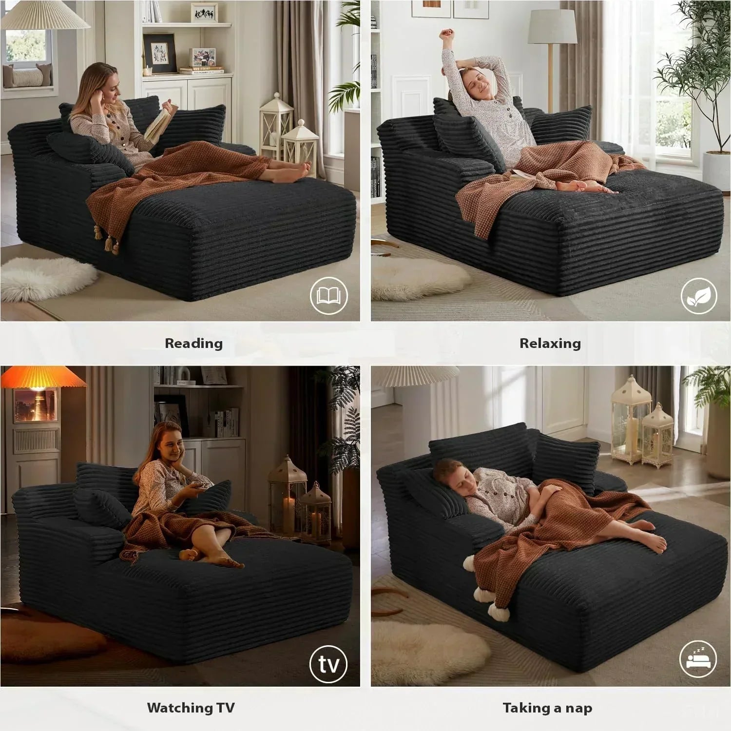 50-inch indoor recliner oversized corduroy upholstered boneless sofa bed deep sleeper sofa