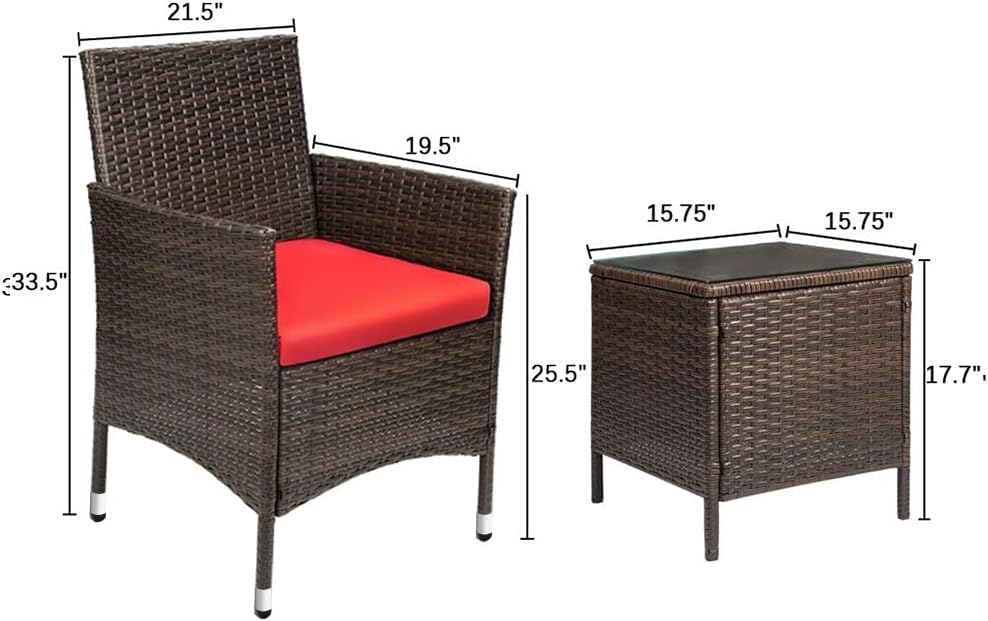 Devoko Patio Porch Furniture Sets 3 Pieces PE Rattan Wicker Chairs Outdoor Garden Furniture Sets
