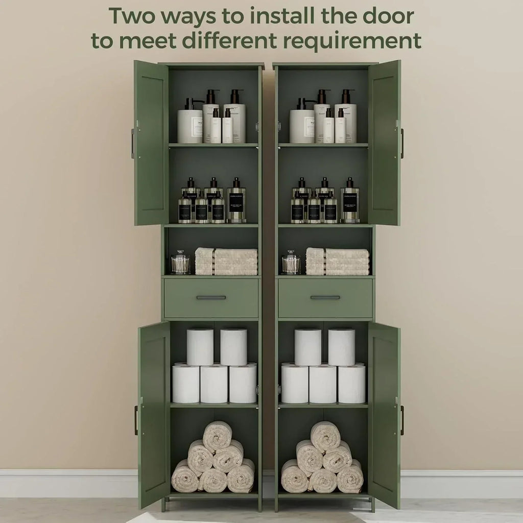 Homhedy 67 H Tall Bathroom Storage Cabinet with 2 Barn Doors and 1 Drawer Narrow Storage Unit
