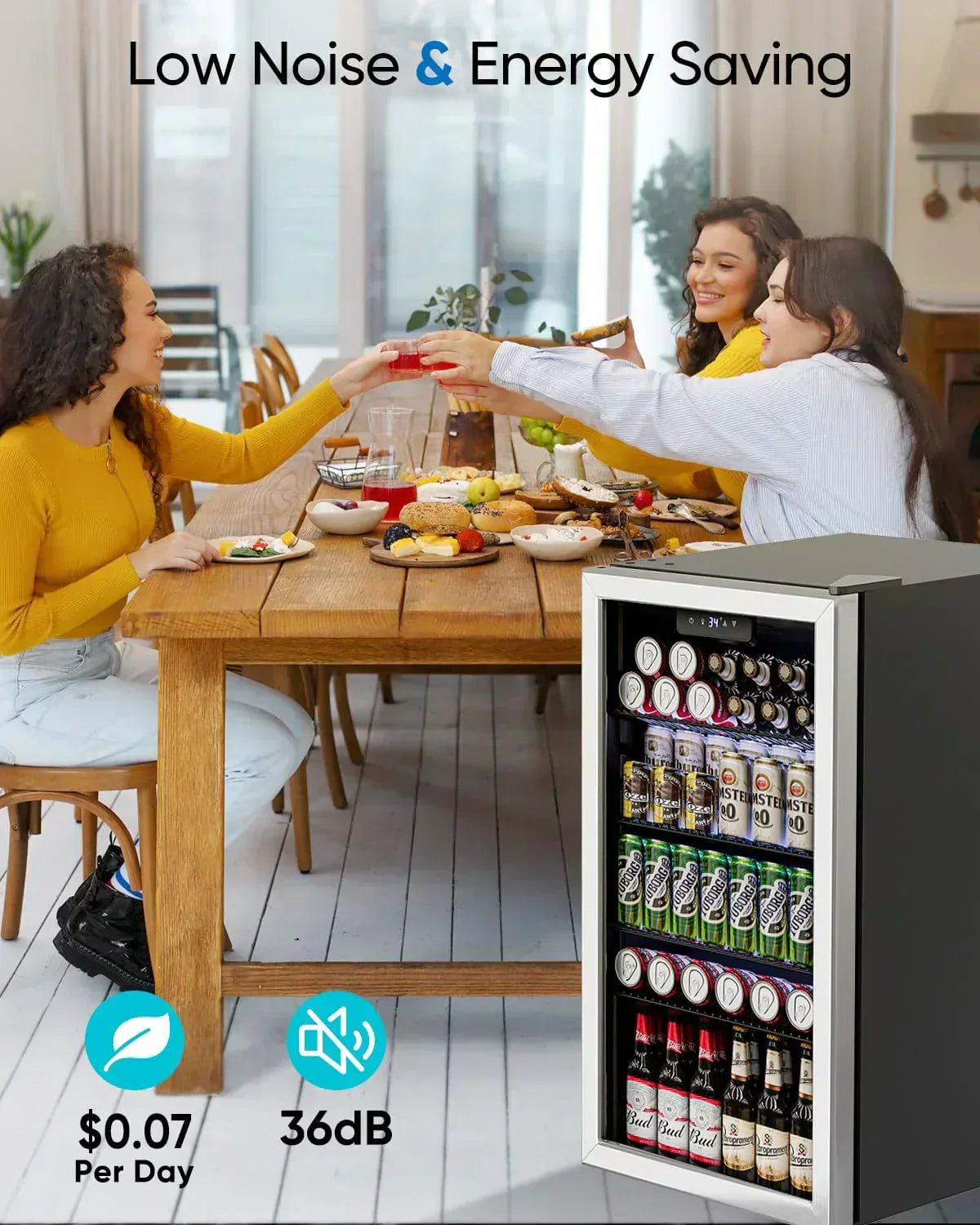 Beverage Refrigerator Cooler 126 Can Mini Fridge Glass Door for Drinks Soda Beer Wine Refrigerator
