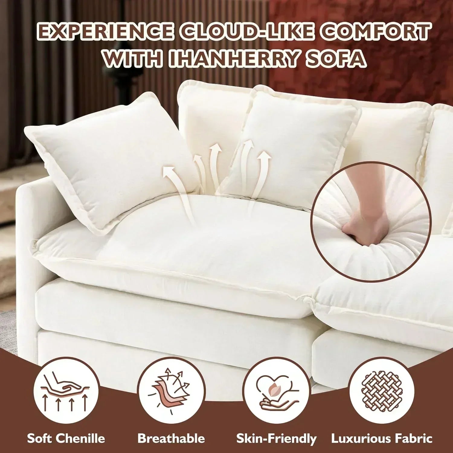 111.4 Inch L Shaped Modern Sofa Modular Cloud Sofa with Ottoman 4 Seater Chenille Deep Seat Sofa