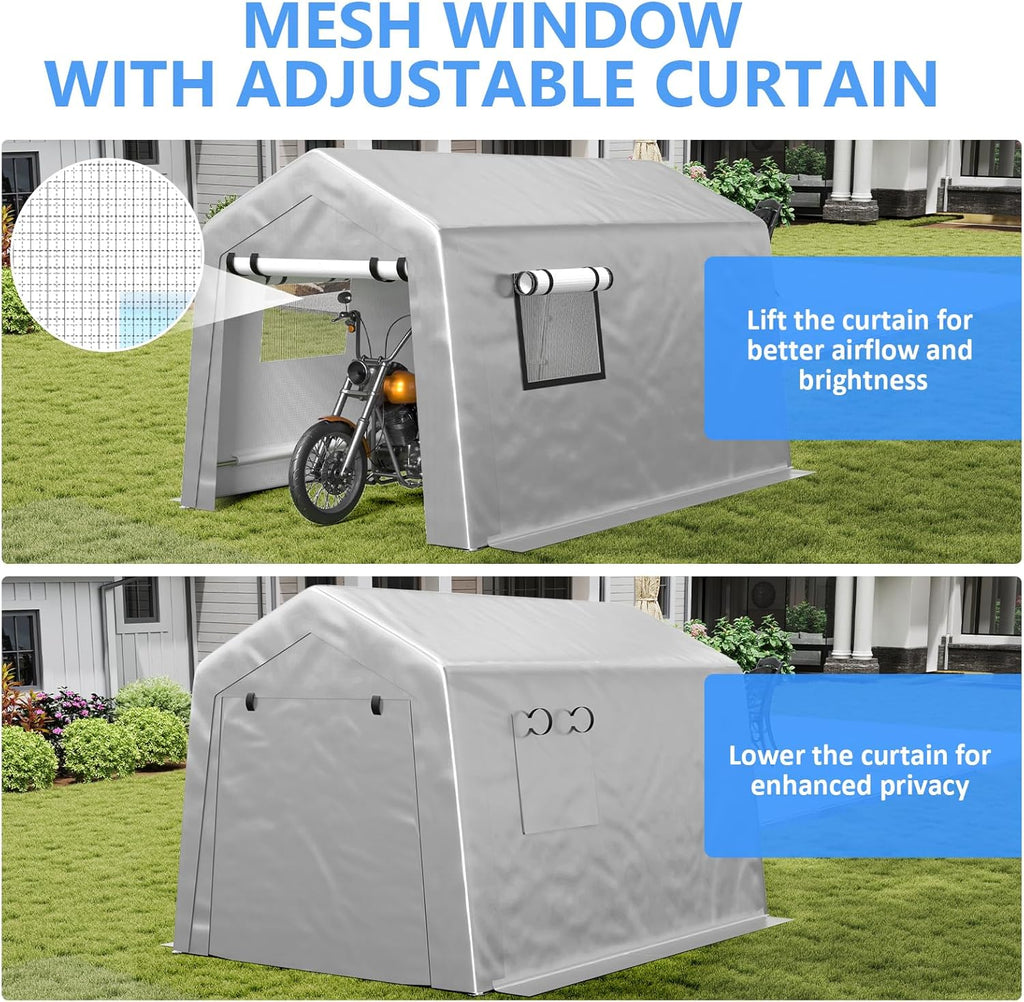 6x8 ft Heavy Duty Carport Tent Portable Garage Removable Side Walls Four Seasons Tarpaulin