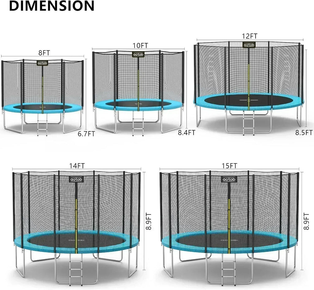 AOTOB 8FT 10FT 12FT 14 FT 15FT Trampoline with Safety Enclosure Net Outdoor Trampoline
