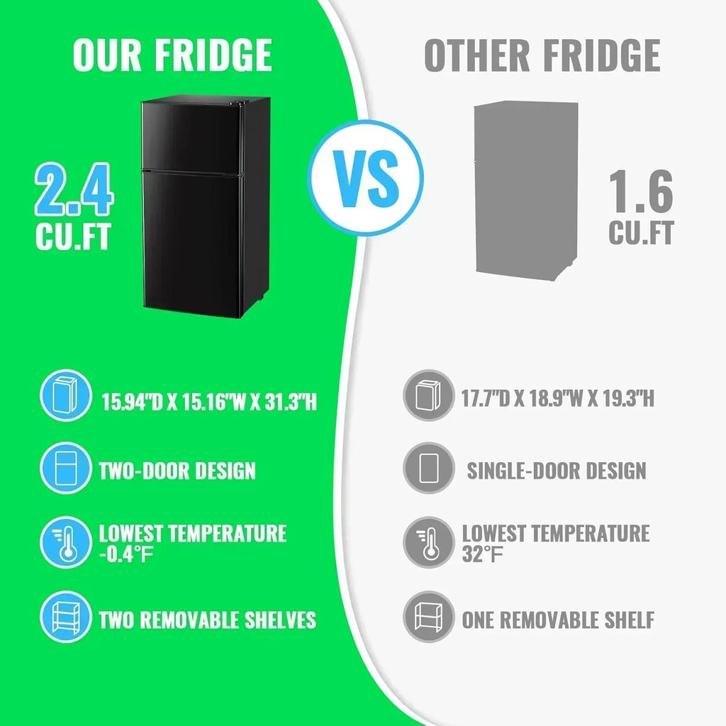 2.4 Cu.Ft Mini Fridge with Freezer Double Door Small Tiny Size Refrigerator with 7 Control Knob