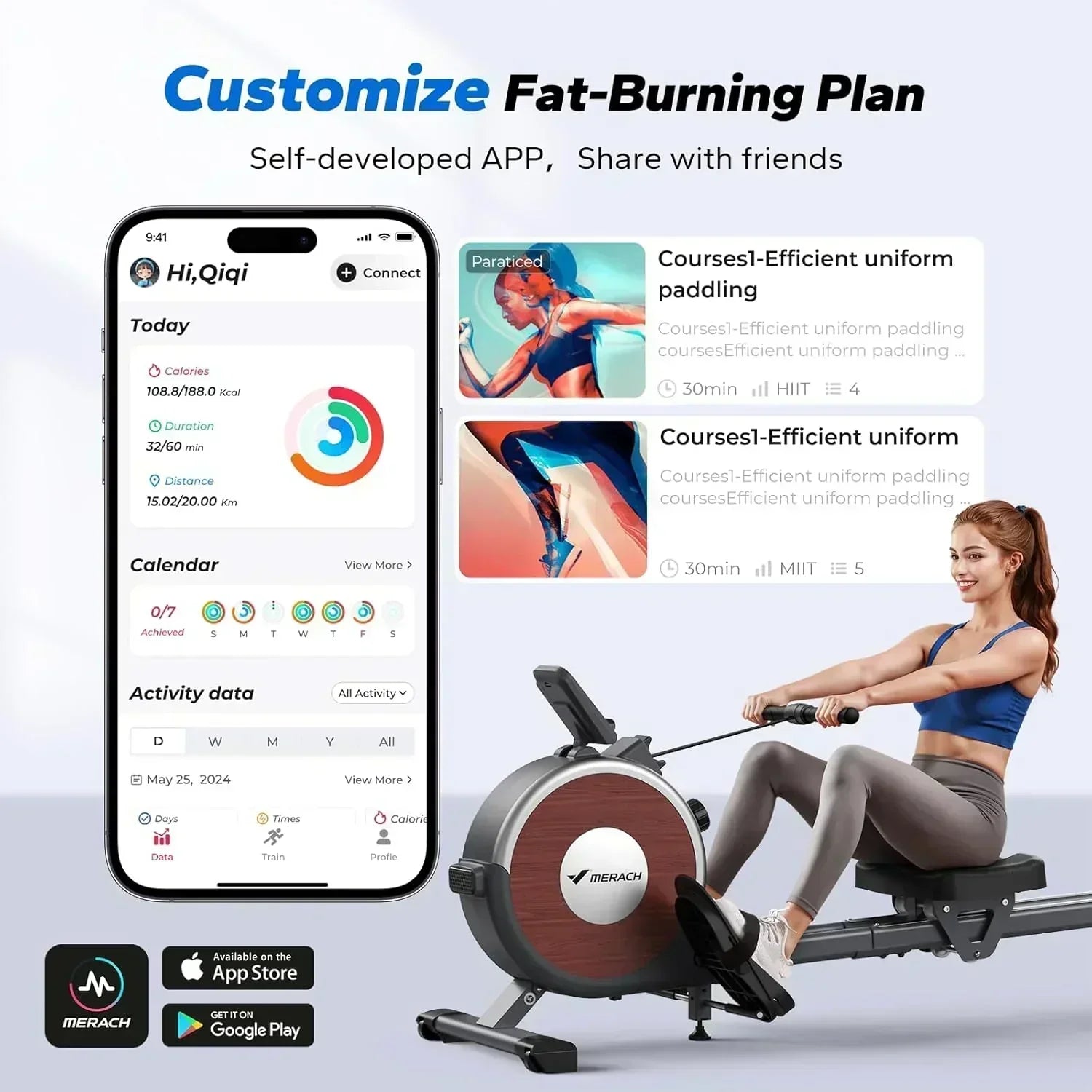 Merachi household rowing machine silent resistance dual-slide design