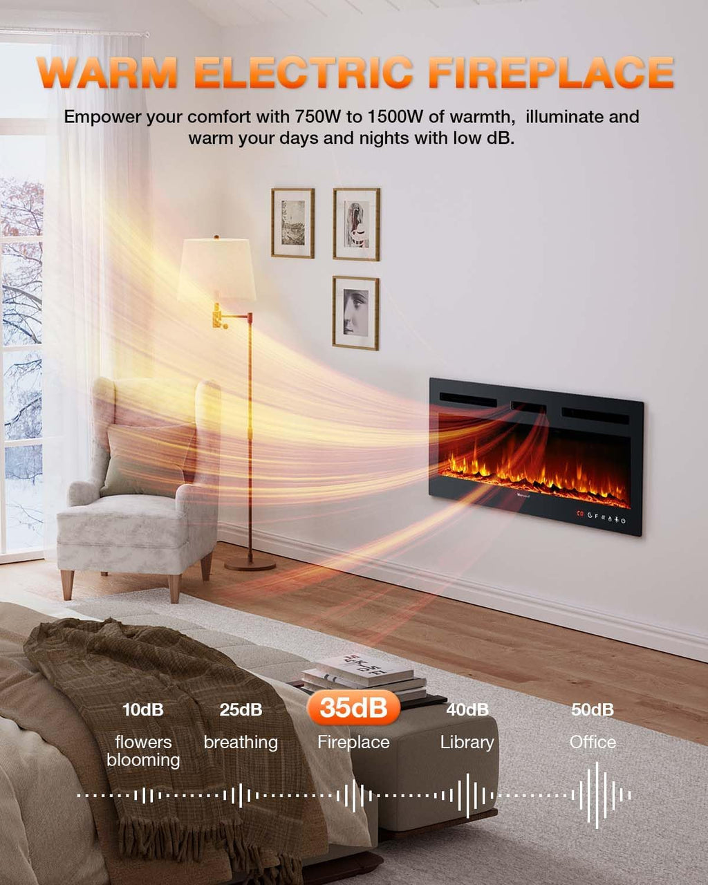 Electric Fireplace 60Inch Wall Mounted Electric Fireplace Heater with Timer Inserts TV Stand