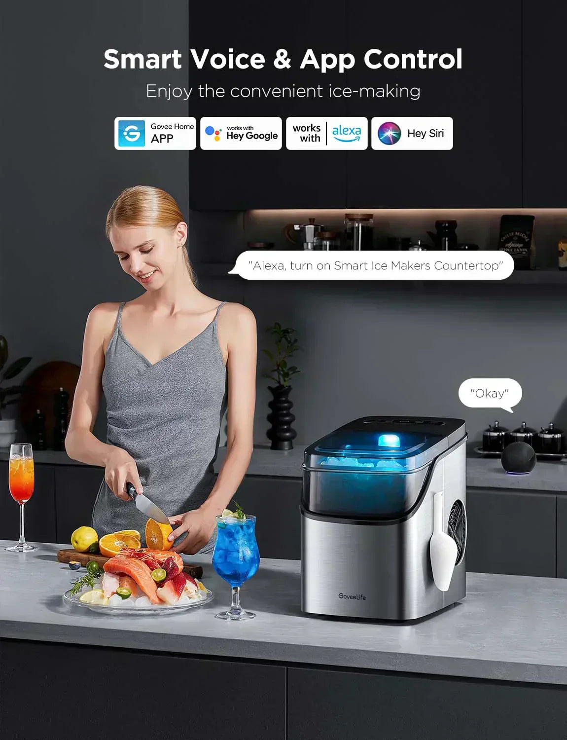 GoveeLife Smart Ice Maker Countertop Portable Ice Machine with Voice Control 9 Ice Cubes