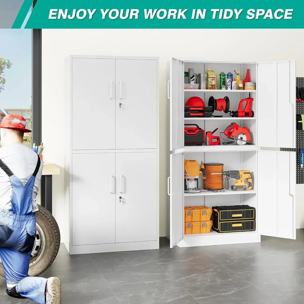 Metal Storage Cabinet with 2 Doors and 6 Shelves Black Metal Cabinet Garage Storage Cabinet