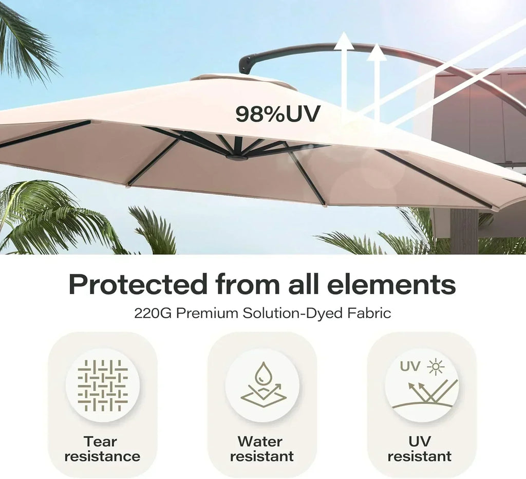 LAUSAINT HOME Outdoor Patio Umbrella with Base included 11 FT Deluxe Curvy Cantilever Umbrella