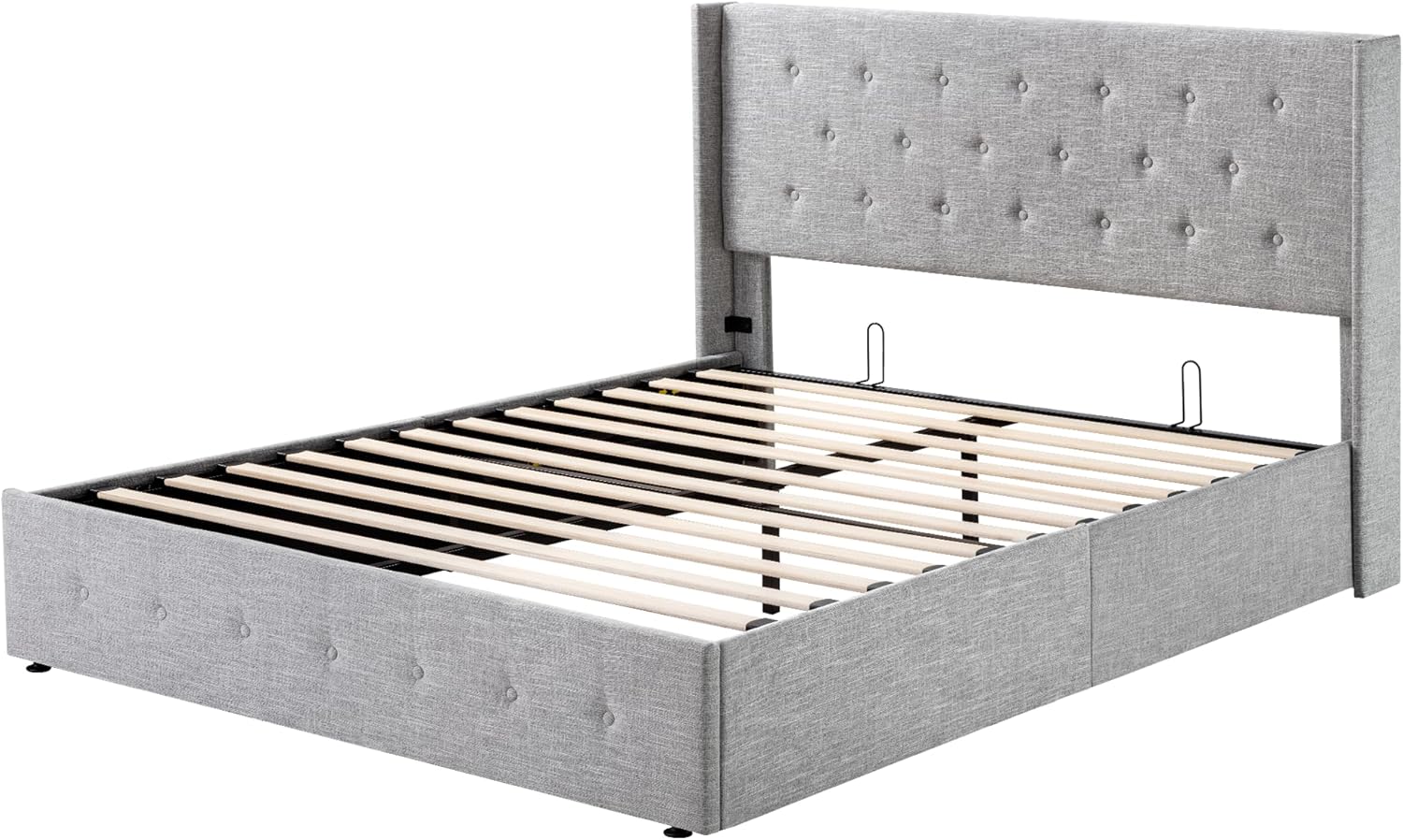 Allewie Queen Size Lift Up Storage Bed Modern Wingback Headboard Hydraulic Support