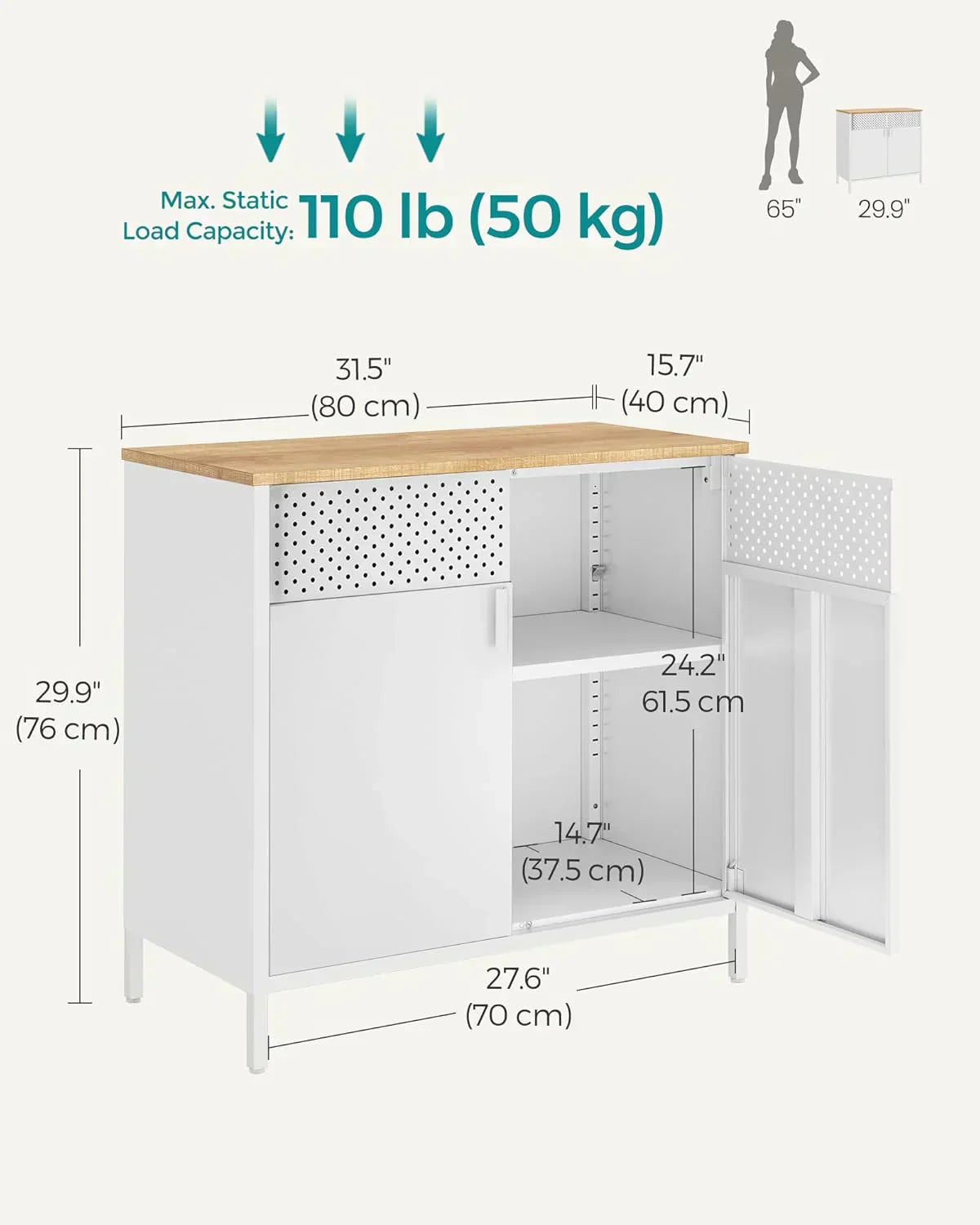 SONGMICS Storage Cabinet Metal Cabinet Sideboard with 2 Doors 15.7 x 31.5 x 29.9 inches