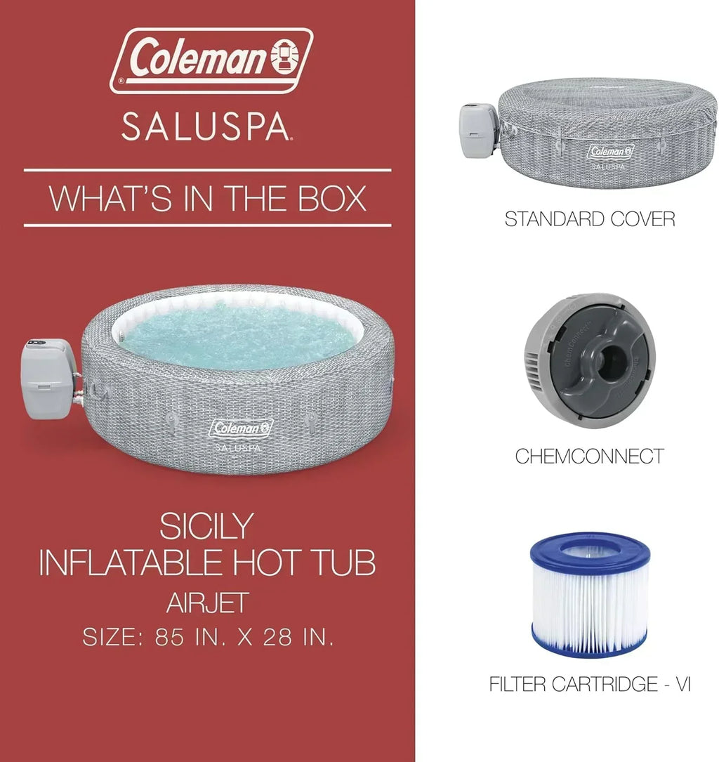 SaluSpa Sicily AirJet 7 Person Inflatable Hot Tub Round Portable Outdoor Spa 180 Soothing AirJets