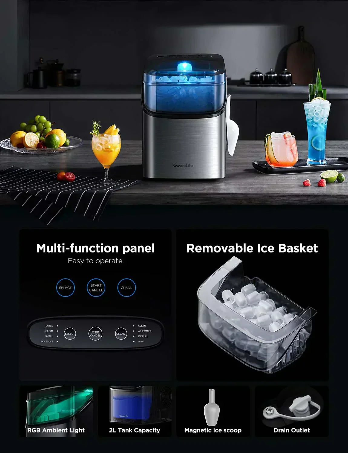 GoveeLife Smart Ice Maker Countertop Portable Ice Machine with Voice Control 9 Ice Cubes