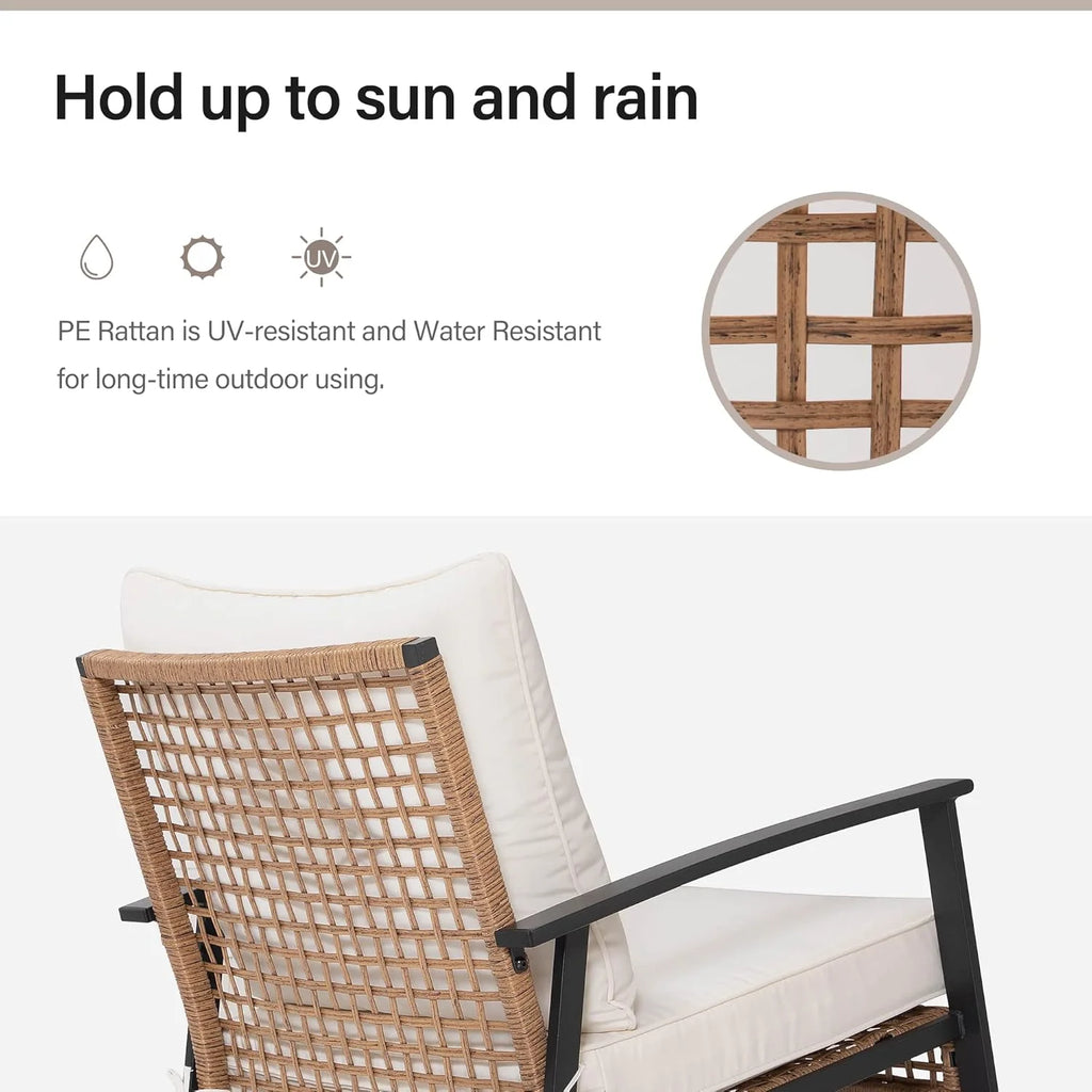 LAUSAINT HOME 3 Piece Rocking Bistro Set Outdoor Patio Furniture Oversize Rattan Conversation Set