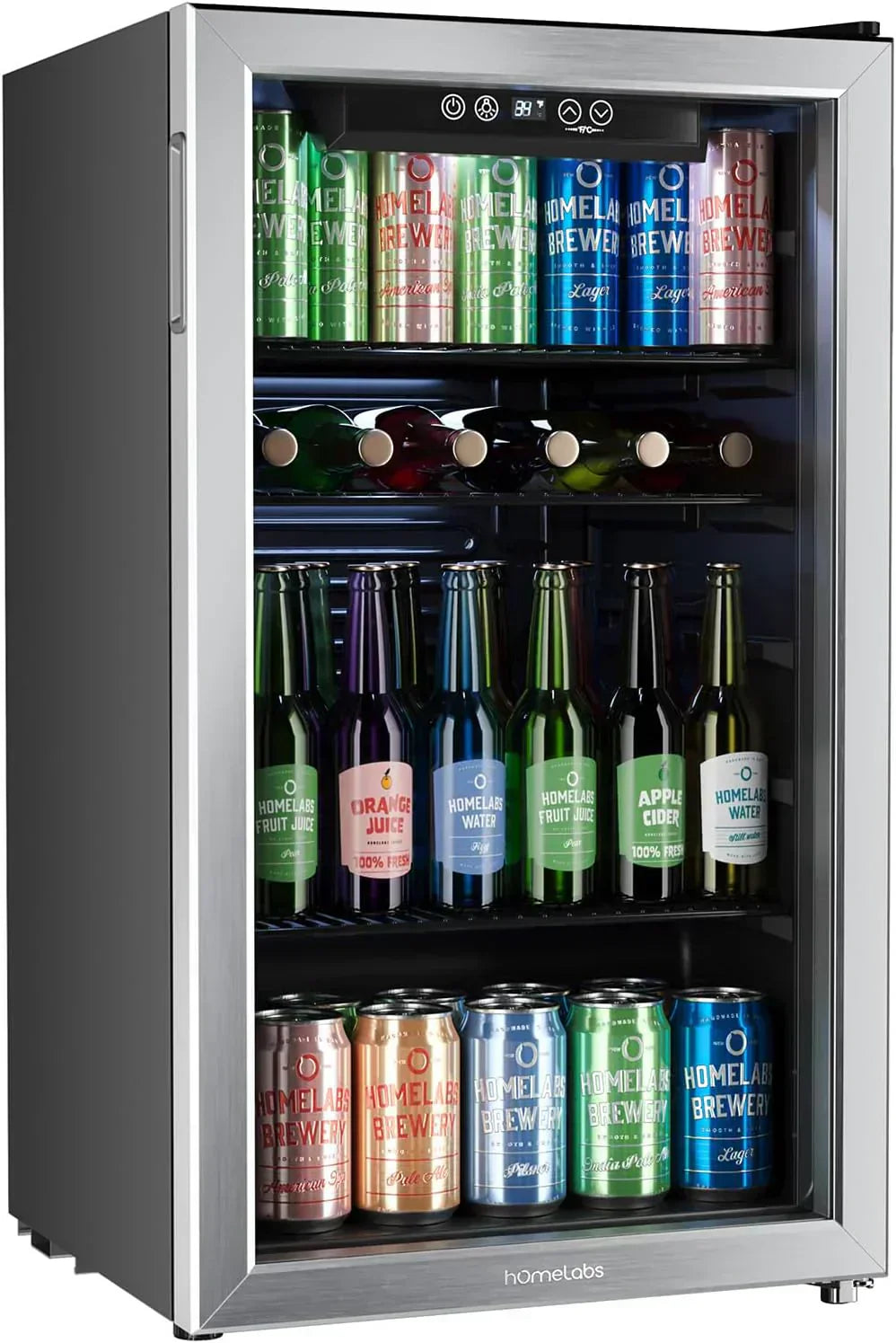 hOmeLabs Beverage Refrigerator and Cooler Mini Fridge with Glass Door for Soda Beer or Wine